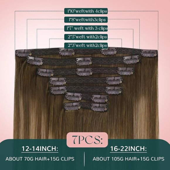 Clip in Human Hair Extensions Balayage 14 Inch Dark Brown to Blonde main image 6